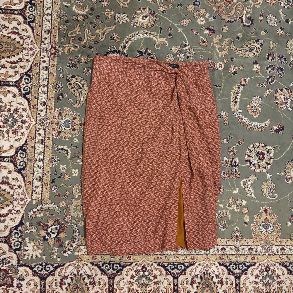 Rust Patterned Midi Skirt with Front Slit